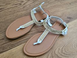 Sommer-Sandalen von Graceland, weiss mit Strass, Gr. 42, NEU