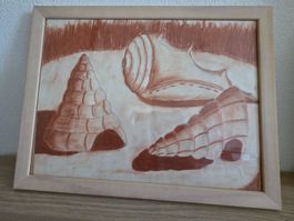 Kunsthandwerk: Original Zeichnung Meeresschnecken Holzrahmen