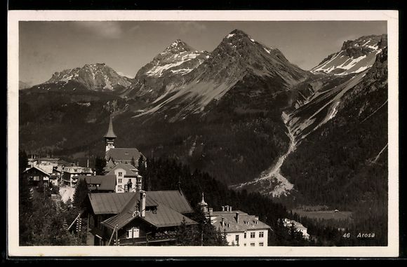 Cartoline postali: Arosa, Teilansicht mit Kirche und Bergpa – Usato da Berlin venduto da bartko-reher