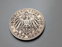 🇩🇪 Bayern 5 Mark 1899 D Silver - VF