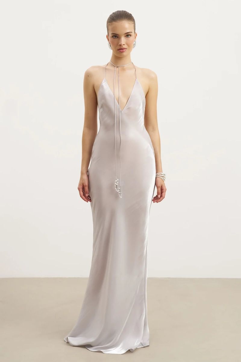 Vestiti: Elegant Silver Maxi Dress – Nuovo e nell'imballaggio originale da Zürich venduto da helmuehl