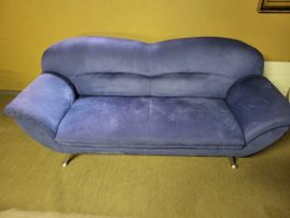 Sofa blau zwei Sitzer Velours Metallfüsse