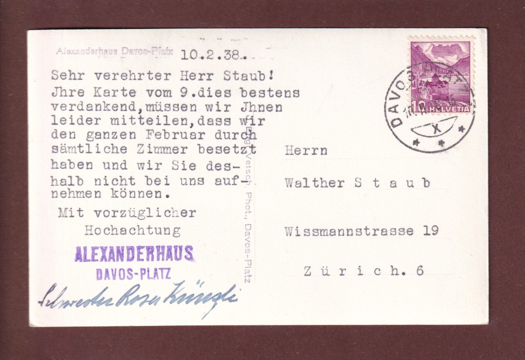 Ansichtskarten: DAVOS-PLATZ - Alexanderhaus – Gebraucht aus Pully von nicecards 1
