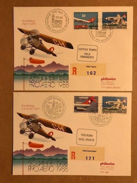 Tutti i francobolli: Ersttagsbriefe Sonderflüge PRO AERO 1988 – Usato da Niederscherli venduto da Lucia16 3