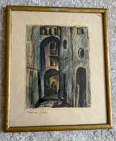 Gemälde „Altstadt mit Person“ gerahmt