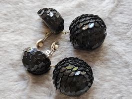 Vintage originale 60er Pailletten schwarze Ohrclips