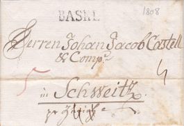 1808, "Basel", Stabstempel auf Faltbrief mit Inhalt.