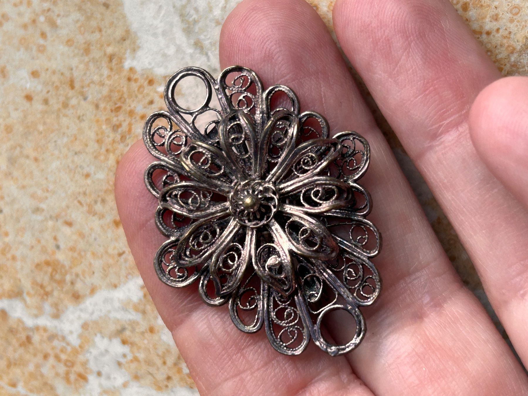 Spille & Fermagli: Vintage Filigrane Brosche, Silber, Breite ca 4 cm – Usato da Dittingen venduto da Bellevista 3
