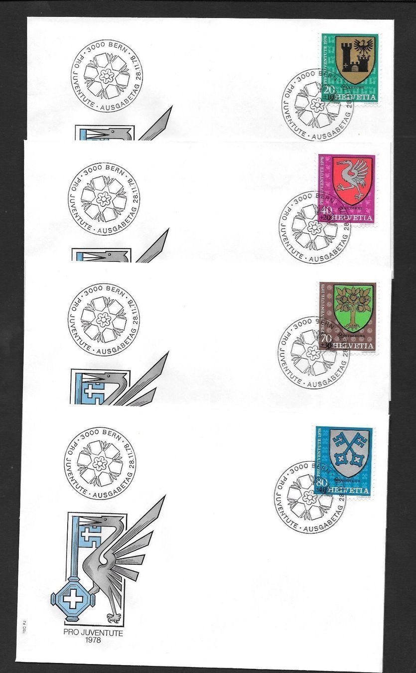 Alle Briefmarken: 4 FDC Pro Juventute 1978 Serie Einzelmarken ET 28.11.1978 – Neu (gemäss Beschreibung) aus Olten von clotaldi