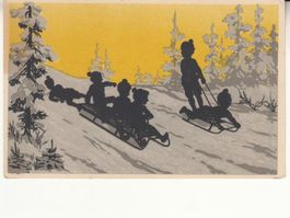 Motivkarte Schlitteln ca. 1920