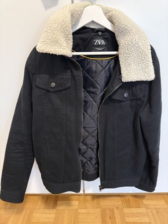 Herren Jacke ZARA Schwarz Lammfellkragen Grösse M