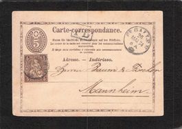 Carte-correspondance 5 Rp ,St.Gallen- Mannheim ,26.5.1874