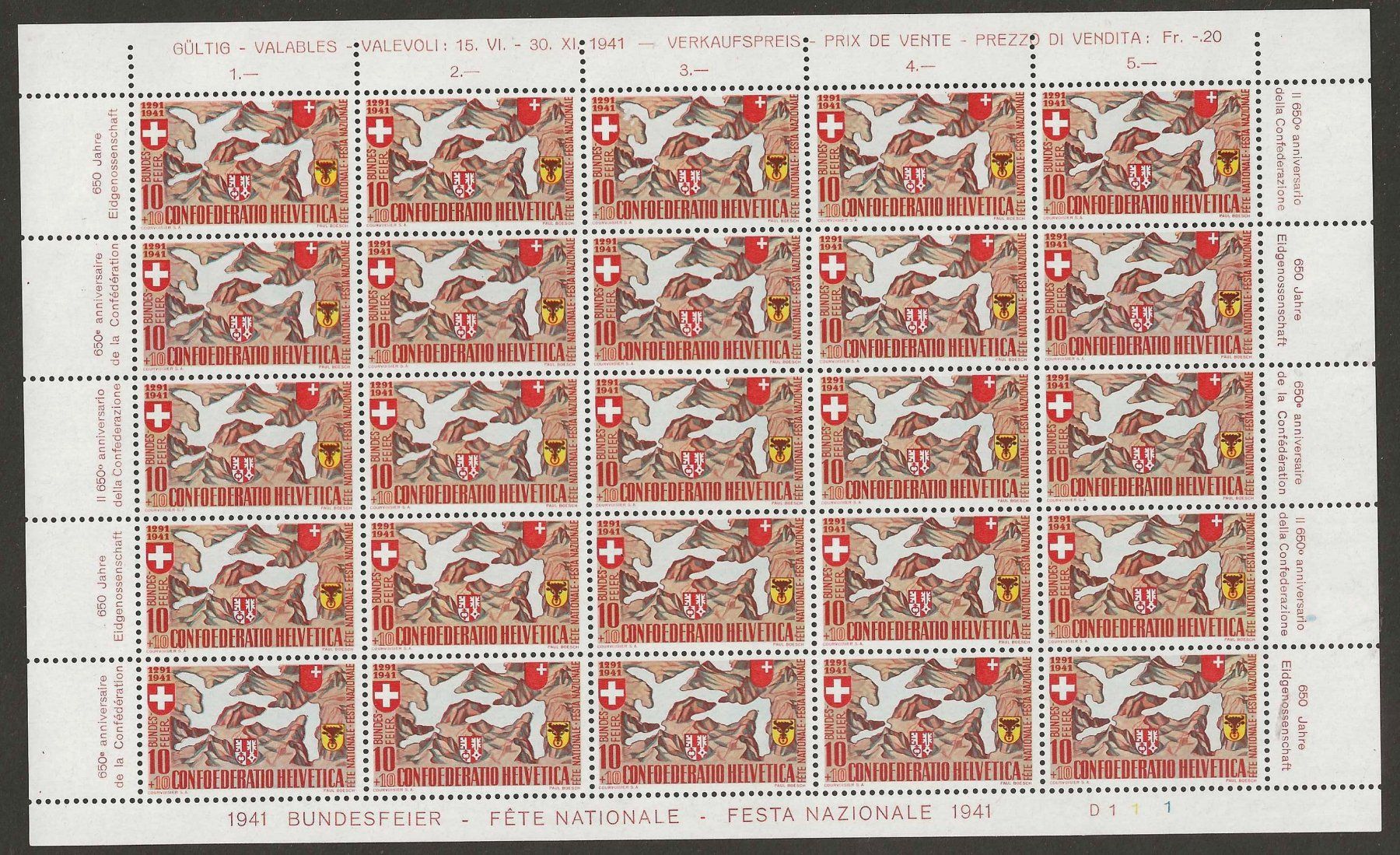 Tutti i francobolli: 1941 : Pro Patria Nr. B13 + B14 im Bogen, postfrisch ** – Nuovo (secondo la descrizione) da Gümligen venduto da Geniusbuy
