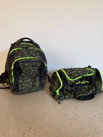 Satch Rucksack und Sporttasche Set schwarz/neongrün