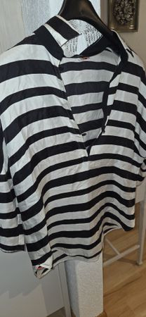 Hauber Seidenbluse Gr. 42 schwarz/weiss gestreift top!