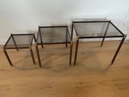 Beistelltisch Set 3-teilig Glas Messing guter Zustand