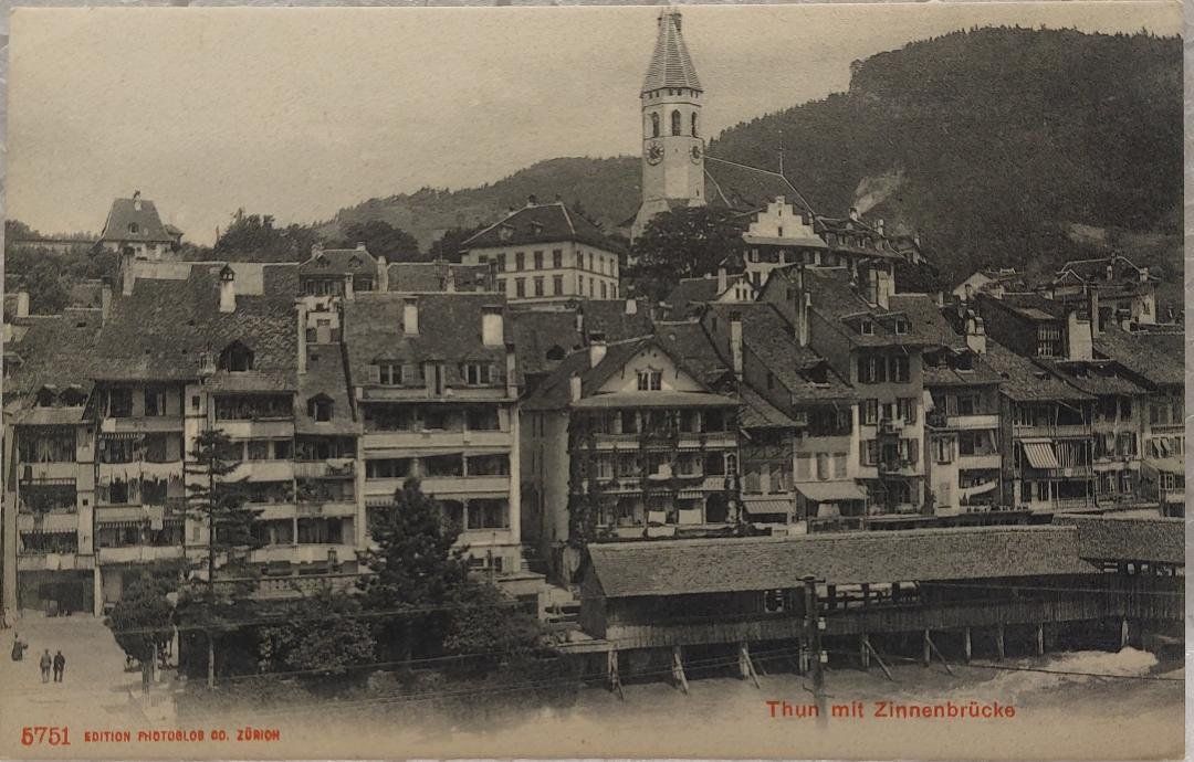 Ansichtskarten: THUN mit Zinnenbrücke – Gebraucht aus Delémont von Domdom1