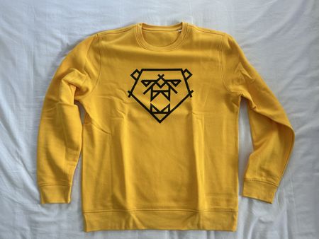 Cooler gelber Left Shift Bär Print Pullover, Top Zustand!