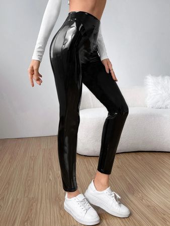 Hose Leggings mit hoher Taille Reissverschluss hinten