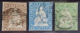 SWITZERLAND 1854–1859: «Strubeli», 3 timbres oblitérés