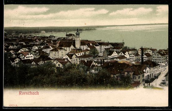Cartoline postali: AK Rorschach, Ortsansicht mit Kirche – Usato da Berlin venduto da bartko-reher