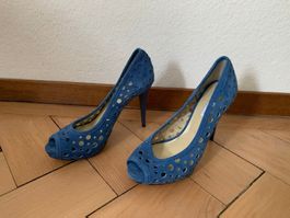 TO BE - Leder Peeptoe Pumps blau 38