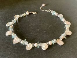 Aquamarin & Perlen Halskette - Sterling Silber