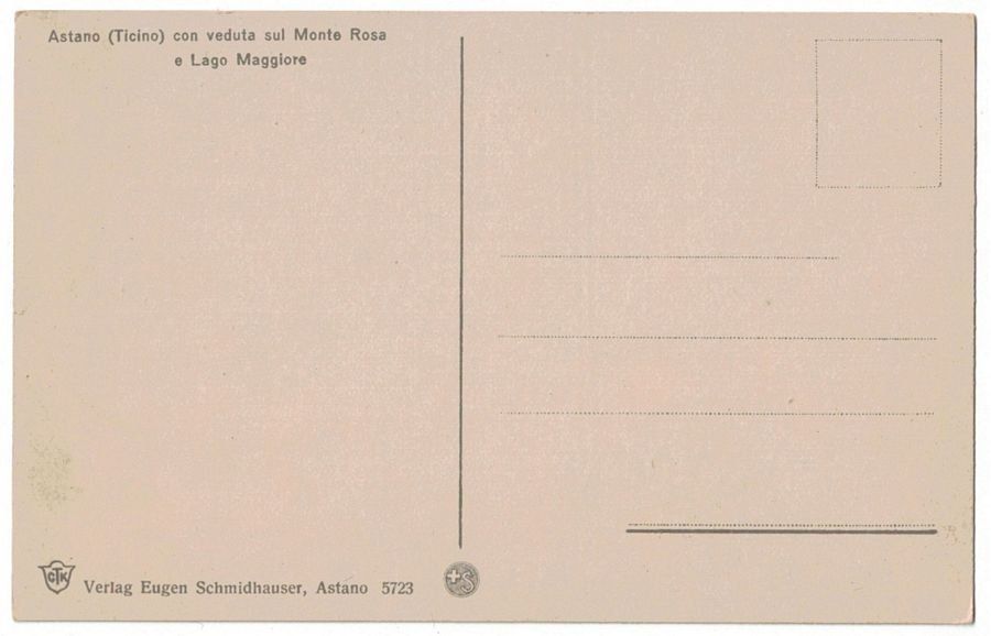 Cartoline postali: Astano con Monte Rosa e Lago Maggiore, verso 1920 – Usato da Frauenfeld venduto da POML 1