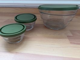Glas Schüssel Set mit Deckel 3 teilig gebrauchter Zustand
