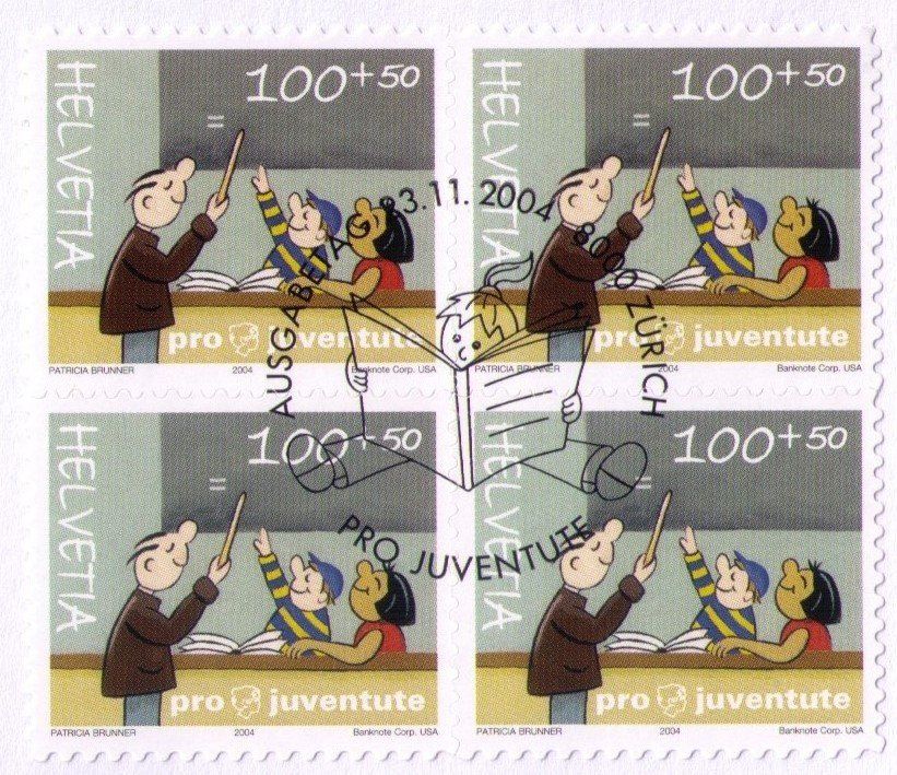 Tutti i francobolli: 2004_J373-76_PRO JUVENTUTE_FDC Vb-Marken ZUSAMMENHÄNG.+HELL! – Usato da Marthalen venduto da Ch_quality 6