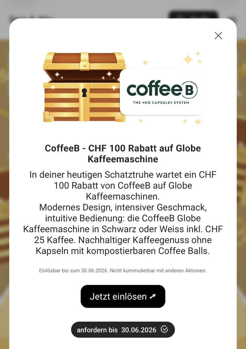 Buoni: CoffeeB Globe Kaffeemaschine - CHF 100 Rabatt sichern! – Nuovo e nell'imballaggio originale da Oetwil am See venduto da dar_r89b