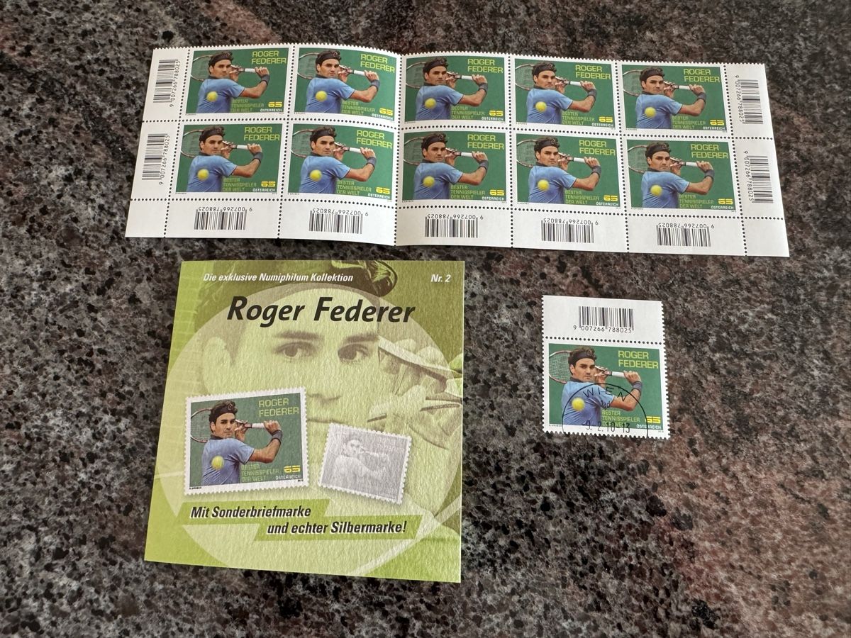 Tous les timbres: Roger Federer Silver Stamp Austria + Stamps – Neuf avec emballage d'origine à Oberengstringen par gbr_zurich 4