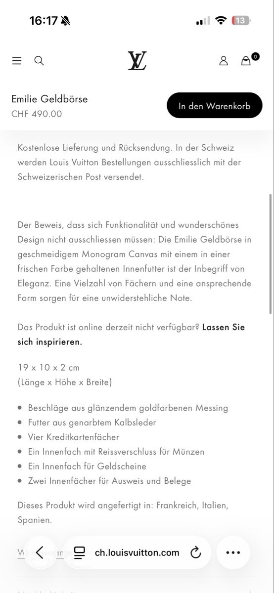 Louis Vuitton Portamonete: Louis Vuitton Portmonnaie Emilie – Usato da Rapperswil SG venduto da kimbuetler 6