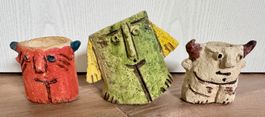3 x kleine Vase Gartenvase Blumentopf Ueli Schmutz Figur