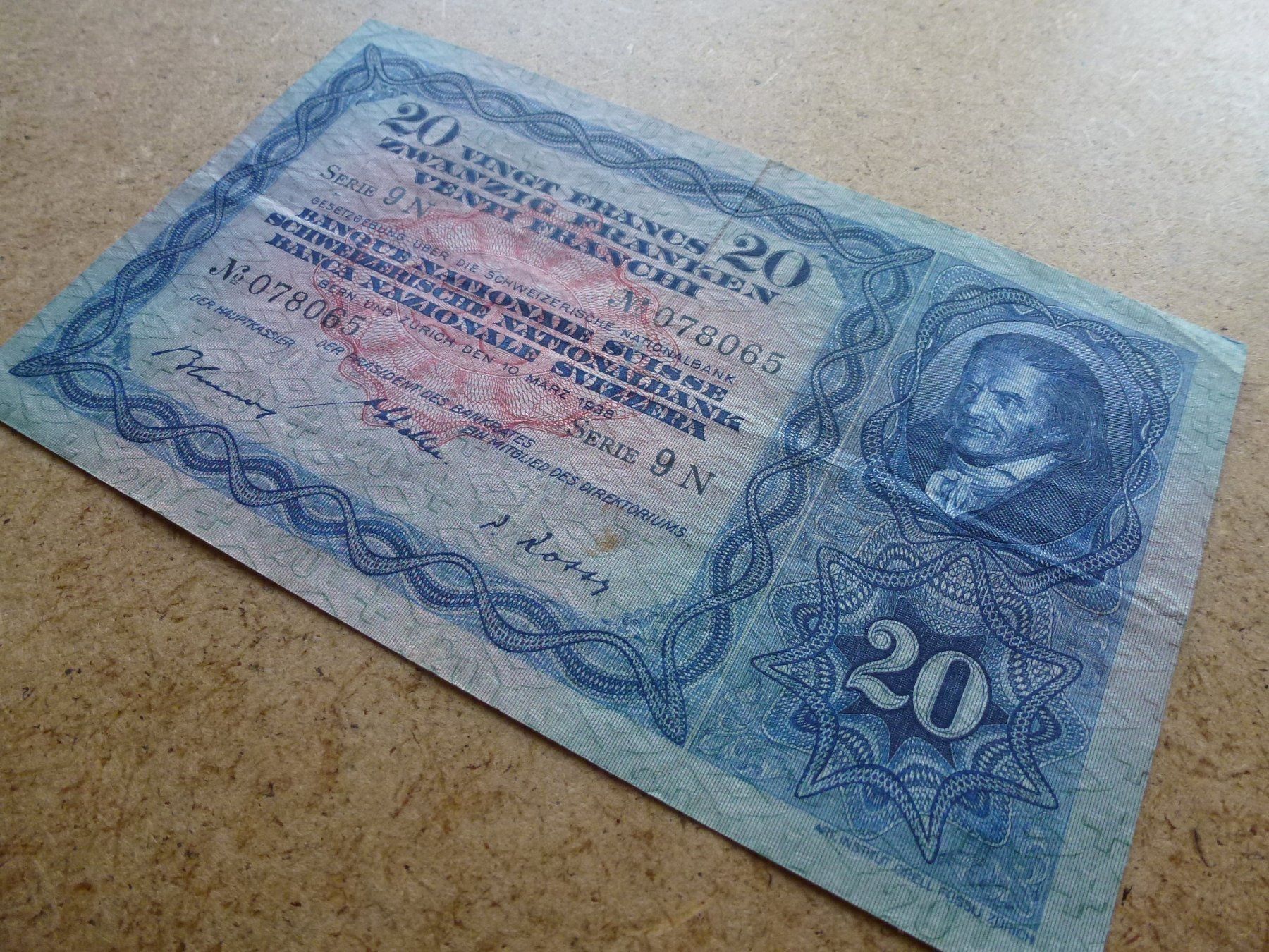 Banconote: ++ 20.- Franken 10. März 1938 – Usato da Walkringen venduto da Casablanca777 1