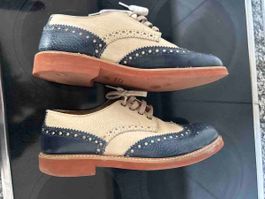 Italienische Leder-Sneaker Brogue Style – Gr. 43 – Blau/Crem