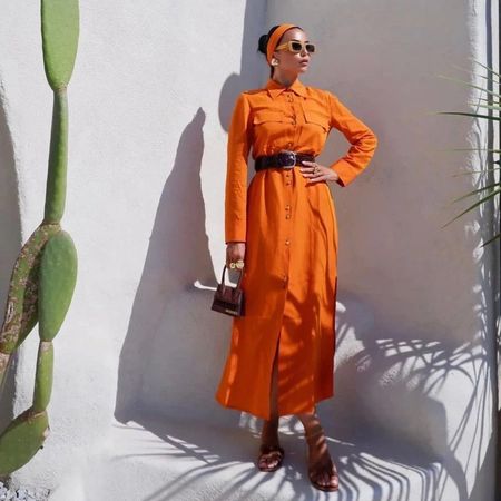 Schönes elegantes Leinen-Viscose Kleid Zara Rost-Orange - M