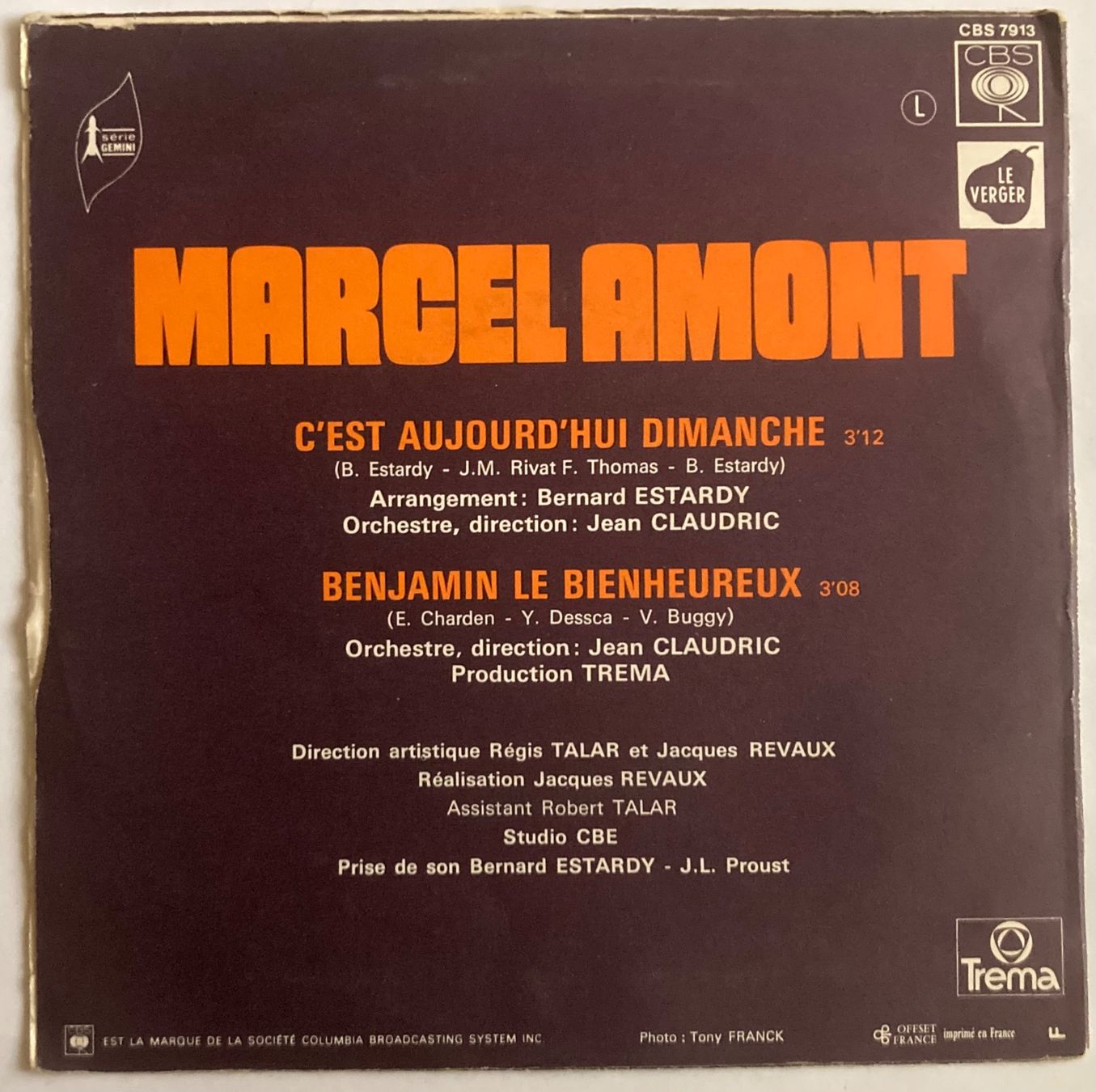 Dischi in vinile: MARCEL AMONT - C'EST AUJOURD'HUI DIMANCHE – Usato da Poliez-Pittet venduto da Newtown-Records 1