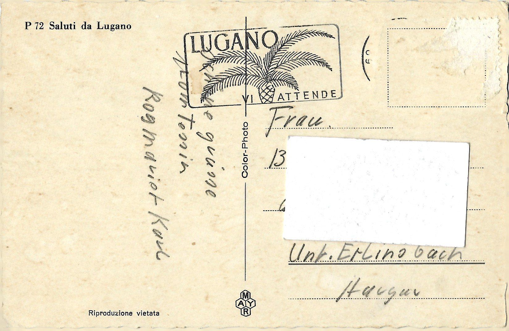 Ansichtskarten: P 72  Saluti  da  Lugano – Gebraucht aus Bütschwil von Jackson1A 1