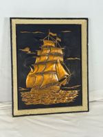 Tableau ancien en cuivre repoussé - bateau (années 50)