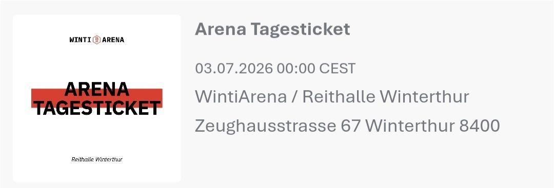 Biglietti: Winti Arena 03.07.26 1 Ticket – Nuovo (secondo la descrizione) da Winterthur venduto da 1879st