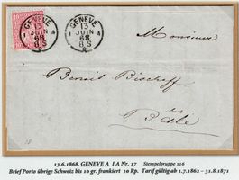 13.Juni 1868 Brief von Genf nach Basel