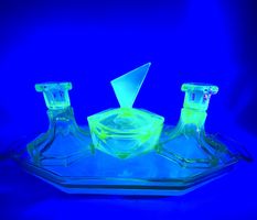 Art‑Deco Uranglas Vanity Set, 4‑teilig, ca. 1930er
