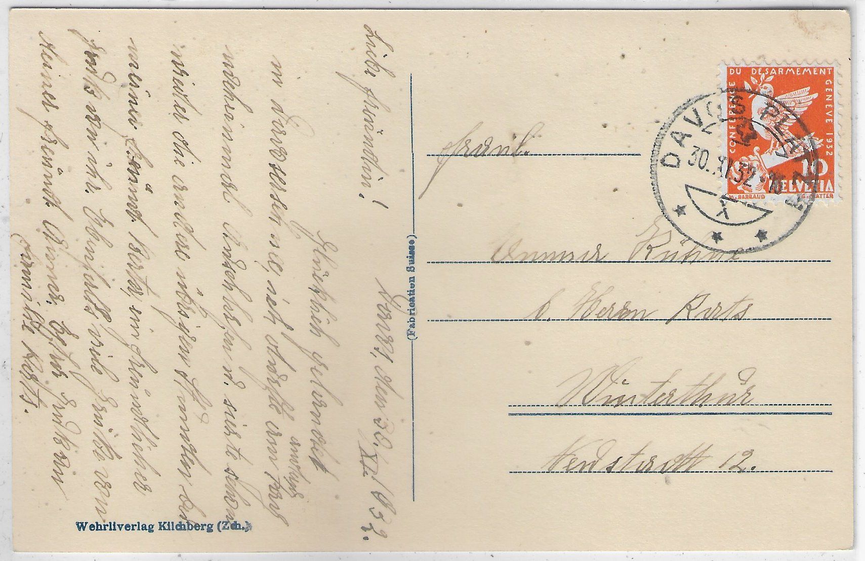 Cartoline postali: Davos-Platz - Kath. Kirche im Winter – Usato da Ettingen venduto da Kartenplanet 1