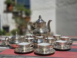 Art Déco Kaffeeservice Gareis Silberporzellan Bavaria 14 Stk