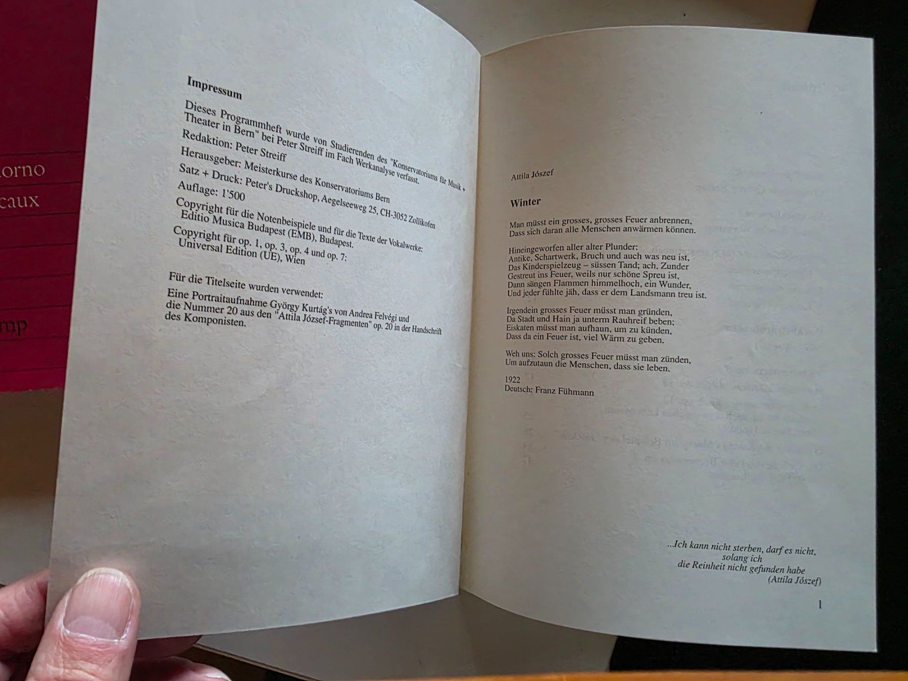 Libri: György Kurtag - Konservatorium Bern 1989 Programm Heft – Usato da Walterswil BE venduto da Lonitti 6