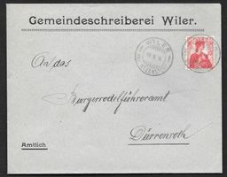 Wiler bei Utzenstorf Bedarfsbrief Gemeindeschreiberei 1914