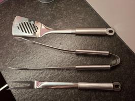 Grillbesteck-Set, 3-teilig, Edelstahl, sehr guter Zustand