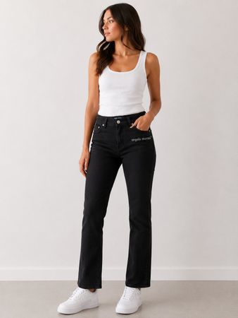 Angelo Marani Jeans Schwarz Slim Strass, Gr. XS