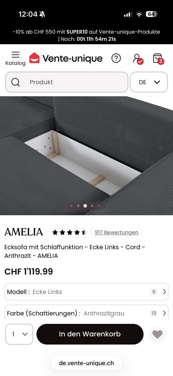 Sofas: Sofa Amelia Anthrazit – D'occasion à Riehen par SarahSorbello93 4